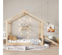 NuvlaGu Cama de madera de 90 x 200 cm, cama infantil con pizarra blanca para escribir, cama individual con divertido tobogán, láminas de cama estables, bonito diseño de techo, pino + MDF + madera