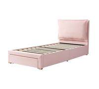 NuvlaGu Cama individual con cajón de almacenamiento, cabecero ergonómico, somier de láminas y funda de chenilla de alta calidad, color gris, cama funcional para niños, niñas, adolescentes, sin colchón