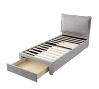 NuvlaGu Cama infantil de 90 x 200 cm, cama individual con cajón de almacenamiento, cabecero ergonómico, somier de láminas y funda de chenilla de alta calidad en color gris, cama funcional para niños