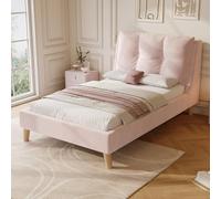 NuvlaGu Cama infantil de 90 x 200 cm con espacio de almacenamiento hidráulico y somier de láminas - Cama individual para niños y niñas en suave tejido Bou on - Cama funcional sin colchón (Pink-C+