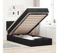 NuvlaGu Cama otomana con iluminación y colchón, 90 x 190 cm, tela de terciopelo (100% poliéster), cabecero moderno con acolchado suave para dormitorio