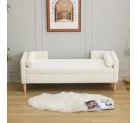 NuvlaGu Ivory Velvet Storage Ottoman with Armrests, Backrest & Two Roll Cushions, Multifuncional Foottool for Bedroom, Living Room & Entryway - Almacenamiento interno, marco de madera duradero (Ivory)