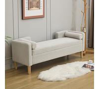NuvlaGu Ivory Velvet Storage Ottoman with Armrests, Backrest & Two Roll Cushions, Multifuncional Foottool for Bedroom, Living Room & Entryway - Almacenamiento interno, marco de madera duradero (gris)