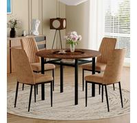 NuvlaGu Juego de mesa de comedor con 4 sillas, mesa redonda marrón de 100 cm de diámetro y silla de comedor marrón de tela de alta tecnología con patas de metal negro para cocina, comedor, sala de