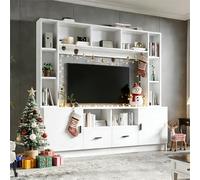 NuvlaGu Juego de pared para TV con vitrina, incluye juego de tablero de TV y estante, juego de muebles de salón con 2 armarios, 2 cajones, 11 compartimentos de almacenamiento, pared de salón, TV hasta