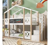 NuvlaGu Litera de 90 x 200 cm, cama infantil con espacio de almacenamiento y protección anticaídas, cama alta para niños, 2 somieres, color blanco y natural