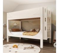 NuvlaGu Litera separable 90 x 200 cm con escalera flexible, diseño en forma de trineo, 2 camas individuales en una, color blanco, sin colchón, cuna, combinable, versátil