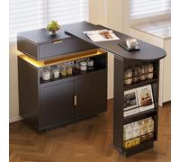 NuvlaGu Mesa de bar extensible con LED y función giratoria de 360°, isla de cocina con espacio de almacenamiento, mesa alta plegable y barra de café, mesa de cocina multifuncional para espacios