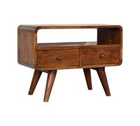 NuvlaGu Mesillas de noche de madera maciza Mini Chestnut Curved Media Unit, 2 cajones, marrón oscuro, 60 x 30 x 45 cm