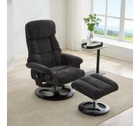 NuvlaGu Sillón de relax con masaje y calor, giratorio 360°, de piel, con función reclinable y taburete, tela de chenilla transpirable, mando a distancia y temporizador, para salón, dormitorio, gris