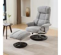 NuvlaGu Sillón de relax con masaje y calor, giratorio 360°, de piel, con función reclinable y taburete, tela de chenilla transpirable, mando a distancia y temporizador, para salón o dormitorio, color