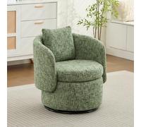 NuvlaGu Sillón giratorio de chenilla, moderno sillón de club con cojines decorativos, giratorio 360°, forma redonda, cómoda silla de relax para salón y dormitorio (verde)