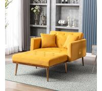NuvlaGu Sillón moderno con respaldo ajustable, tela de terciopelo, color amarillo, 165 x 90 x 77 cm, sofá plegable, capacidad de carga de 220 kg, para salón o dormitorio