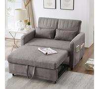 NuvlaGu Sofá cama de 2 plazas con función extensible, sofá a cama de 2 plazas, respaldo ajustable en 3 posiciones, tela de lino de algodón, sofá plegable para espacios pequeños, color gris