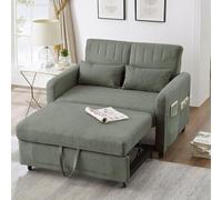 NuvlaGu Sofá cama de 2 plazas con función extensible, sofá a cama de 2 plazas, respaldo ajustable en 3 posiciones, tela de lino de algodón, sofá plegable que ahorra espacio para espacios pequeños