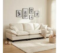 NuvlaGu Sofá de velero de 3 plazas de chenilla, sofá en la nube con reposabrazos curvos, cómodo sofá para salón, apartamento y espacios pequeños, beige