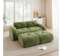 NuvlaGu Sofá modular de 2 plazas con 2 taburetes, sofá nube sin marco, de chenilla, sofá de salón suave con espuma 32D, antideslizante, sin montaje, flexible combinable para salón, verde