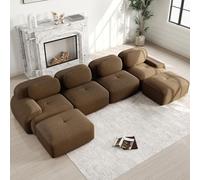 NuvlaGu Sofá modular en U de 4 plazas de pana - en forma de U, acolchado 32D de alta elasticidad, sin marco, reposabrazos extra anchos, sin montaje y antideslizante, color marrón