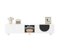 NuvlaGu Soporte de TV moderno blanco - 180 x 40 x 41,5 cm, puertas sin tirador con cierre de botón, estantes abiertos y cerrados, diseño minimalista, patas estables, gran espacio de almacenamiento.