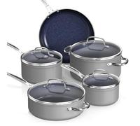 Nuwave Healthy Duralon - Juego de 9 utensilios de cocina de cerámica antiadherente con revestimiento azul, resistente a los arañazos, con infusión de diamante, sin PFAS, listo para inducción y