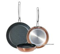 Nuwave Juego de 3 sartenes forjadas ligeras de 8, 10 y 12 pulgadas, G10 Healthy Duralon Blue Ceramic Ultra antiadherente, asas ergonómicas que se mantienen frías, listas para inducción y funcionan en