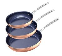 Nuwave Juego de sartenes de 3 piezas, 8 pulgadas, 10 pulgadas, 12 pulgadas, forjadas, ligeras, G10 Healthy Duralon Blue Ceramic Ultra antiadherente, listo para inducción y funciona en todas las