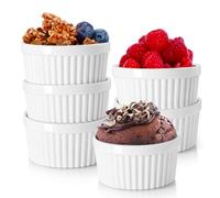 Nuwave Ramequines de cerámica de 4 onzas, juego de 6, ramequines de estilo clásico y elegante para hornear soufflés, crema brulées, natillas, pudines, horno, microondas y lavavajillas, blanco marfil