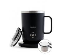 Nuwave Taza de café autocalentable con base de carga, taza de café calentada de 16 onzas, tiempo de funcionamiento inalámbrico de 5 horas, controles táctiles LED, ajustes de preparación ajustables