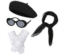 NUWIND - Accesorios de Vestuario de los años 40 para Mujer, Gorro Francés de Boina, Bufanda de gasa, Guantes, gafas de sol ovales retro (Negro)