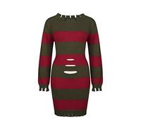 NUWIND Freddy Krueger Rojo Verde Jersey a rayas Jersey de punto Vestido Nightmare on Elm Street Traje de Cosplay Adulto para Mujer, Rojo y verde., M