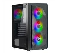 Nuwo Rodan R602 Caja PC Gaming ARGB ATX, Micro ATX-ITX, 4 Ventiladores ARGB Led 120mm Preinstalados, Frontal Malla, Panel Lateral de Cristal Templado, USB 3.0, Color Negro