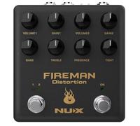 NUX Pedal de efecto de distorsión de bombero, sonido marrón de doble canal, 2 ganancias independientes, perillas de volumen, E/S, interruptor de palanca BF/TB, conector CC de 9 V