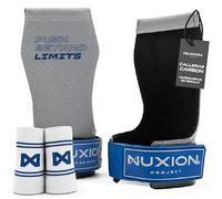 NUXION | Calleras para Crossfit de Carbon | con y sin Magnesio | Máxima Durabilidad en Barras, Anillas y Kettlebells | Set con Muñequeras de Regalo | Tallas G y G+ (Azul, G-)