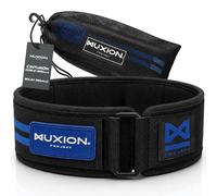 NUXION | Cinturón Gym Hombre de Neopreno | Soporte Lumbar para Musculación, Crossfit y Halterofilia | Cinturón Lumbar Gimnasio | Doble Hebilla | Tallas S M L XL (Azul, L: 84-94 cm)