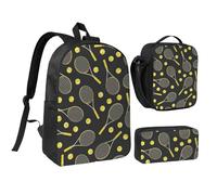NUYFVG Divertidas raquetas de tenis y pelotas de tenis con estampado suave y transpirable, bolsa de almuerzo, estuche para bolígrafos, correas ajustables, para niños, niñas y adolescentes