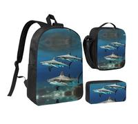 NUYFVG Hammerhead Sharks - Juego de mochila con estampado de tiburones, bolsa de almuerzo, estuche para bolígrafos, correas ajustables, para la escuela, viajes, actividades al aire libre
