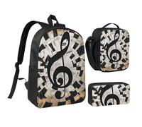 NUYFVG Juego de mochila con estampado de clave musical de 3 piezas, mochila escolar de 17 pulgadas con bolsa de almuerzo aislada y estuche para lápices, para estudiantes, adolescentes, niñas y niños