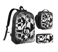 NUYFVG Juego de mochila escolar 3 en 1 con diseño musical de clave musical, bolsa para bolígrafos, bolsa de almuerzo, regalo de oficina, estuche para lápices de viaje