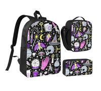 NUYFVG Magic Witch Witchcraft Bohemian Drawing Print Convenience Backpack Set Lunch Bag Pen Case Teen Pencil Studying Supplies Snacks