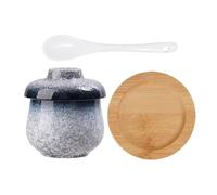 Nuyhadds Cacerola de cerámica con tapa, 250 ml, pequeño cuenco de cerámica a prueba de fugas con tapa y cuchara, cuenco para la fabricación de de huevos para la cocina doméstica, para huevos,