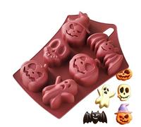 Nuyhadds Moldes de silicona de Halloween, molde de de Halloween | Molde de goma antiadherente para hornear de silicona de 6 cavidades, calavera de calabaza fantasma murciélago, para tartas,