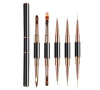 Nuyhadds Pinceles de Uñas de Doble Punta | Pack De 5 Bolígrafos Para Puntos Franceses Portátiles | Kit Pinceles Y Punzones - Para Aplicación De Pintura Floral En Casa, Salón, Punta Francesa, Mujeres,