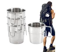 Nuyhgtr Backpacking Coffee Cup, Metal Camping Taza, Plegable Handle Cup, Stainless Steel Mug Set, 7,5 x 7,5 x 8,5 cm, 2,95 x 2,95 x 3,35 in, 4 tazas de camping Set with plegables Handles for Home