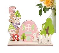 Nuyhgtr Easter Table Sign, Wood Easter GNOME Bunny House Decorations, Art Craft Decor Holiday Favor, Rabbit Tabletop Centerpieces Collectible for Home Dining Bench, 18,8 x 15,5 cm