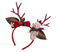Nuyhgtr Holiday Headwear, Christmas Bow Hairband, Deer Antlers Cosplay, Cosplay Headwear, 24,6 x 23,4 cm, Plush Bear Hairband with Christmas Bow and Deer Antlers, Ideal para Cosplay and Holiday Fun
