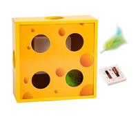 Nuyhgtr Interactive Cat Toy, Cat Feather Toy, Intelligent Sensing Toy, Cheese Box Cat Toy, 28.5x28.5x7 cm, / 11.22x11.22x2.76in, Intelligent Interactive Sensing Cat Toy for Kittens