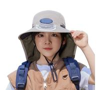 Nuyhgtr Kids Hat with Fan, Wide Brim Quick-Drying Sunblock Cap, Built-in Cooling Summer Shade, Lightweight UV Protection Gear, Good for Cycling Fishing Camping Outdoor Use, Grey Khaki