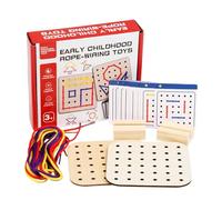 Nuyhgtr Lacing Toy, Wooden Threading Set for Fine Motor Skills Development, Early Learning Activity Travel Game for Preschoolers Ages 3 and Up, Road Trip Plane Theme, 16x14x3.5cm