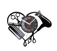 Nuyhgtr Reloj de pared para salón de belleza, decoración de pared de peluquería moderna, decoración de pared de barbería, reloj silencioso LED con tijeras y patrón de peine, reloj de peluquería,