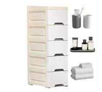 Nuyhgtr Storage Cabinet, Narrow Rolling Organizer, 5 Tier Vertical Drawer Design, Slim Shelf with Casters for Kitchen, Bathroom, Hotel, Apartment, Restaurant, Rental Spaces, White and Mixed Colored